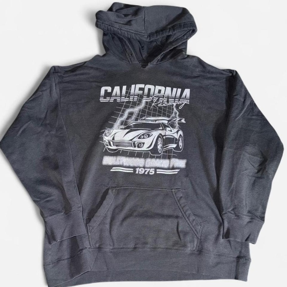 Hollister California Hoodie Racing Graphic‎ Black Pullover Y2K Skate Mens Medium